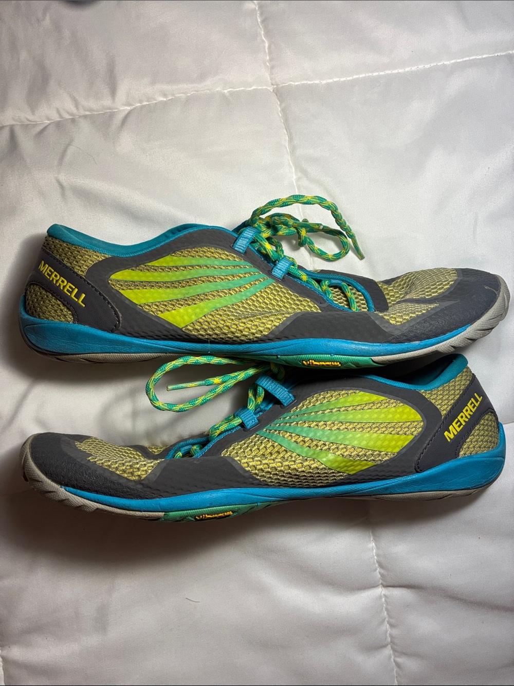 Merrell Women’s Pace Glove 2 Lime and Teal Barefoot Trail Running Shoes Sz 10